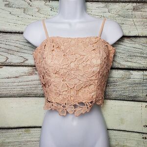 She + Sky Women’s Peach Lace Floral Crop Top Small Sleeveless Lined
